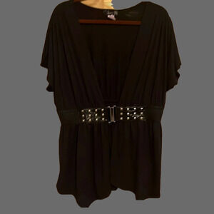BLACK~BLOUSE W ATTACHED CARDIGAN~TOPPER~XL